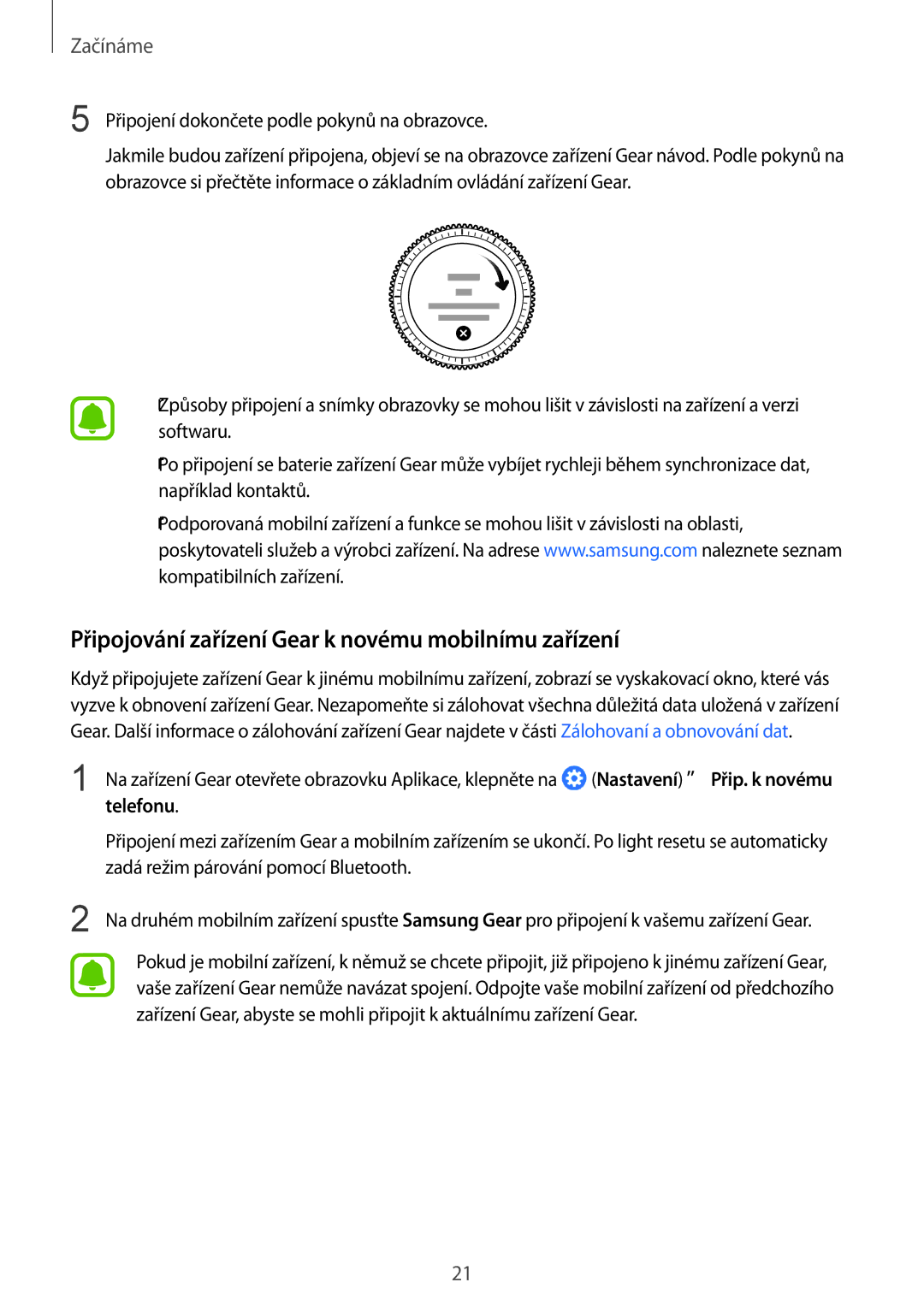 Samsung SM-R760NDAAXEZ, SM-R770NZSAXEZ manual Připojování zařízení Gear k novému mobilnímu zařízení, Telefonu 