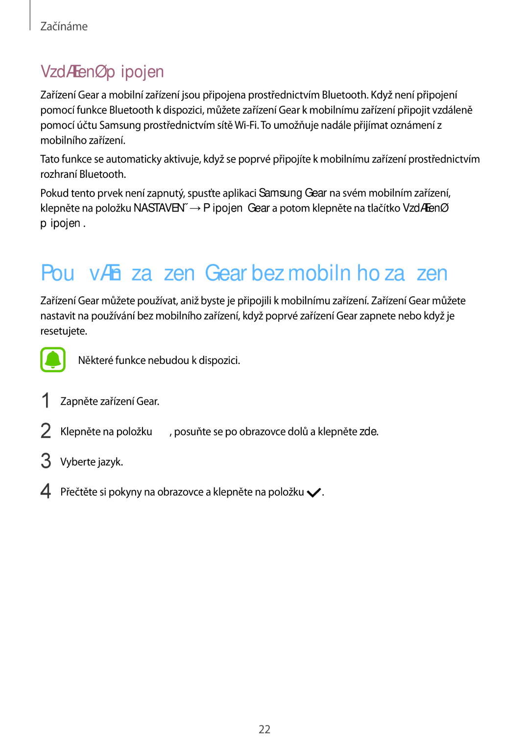 Samsung SM-R770NZSAXEZ, SM-R760NDAAXEZ manual Používání zařízení Gear bez mobilního zařízení, Vzdálené připojení 