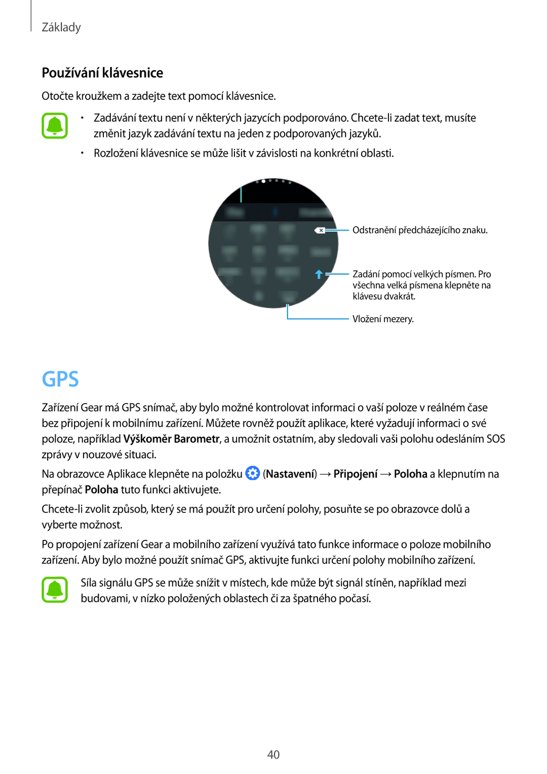 Samsung SM-R770NZSAXEZ, SM-R760NDAAXEZ manual Gps, Používání klávesnice 