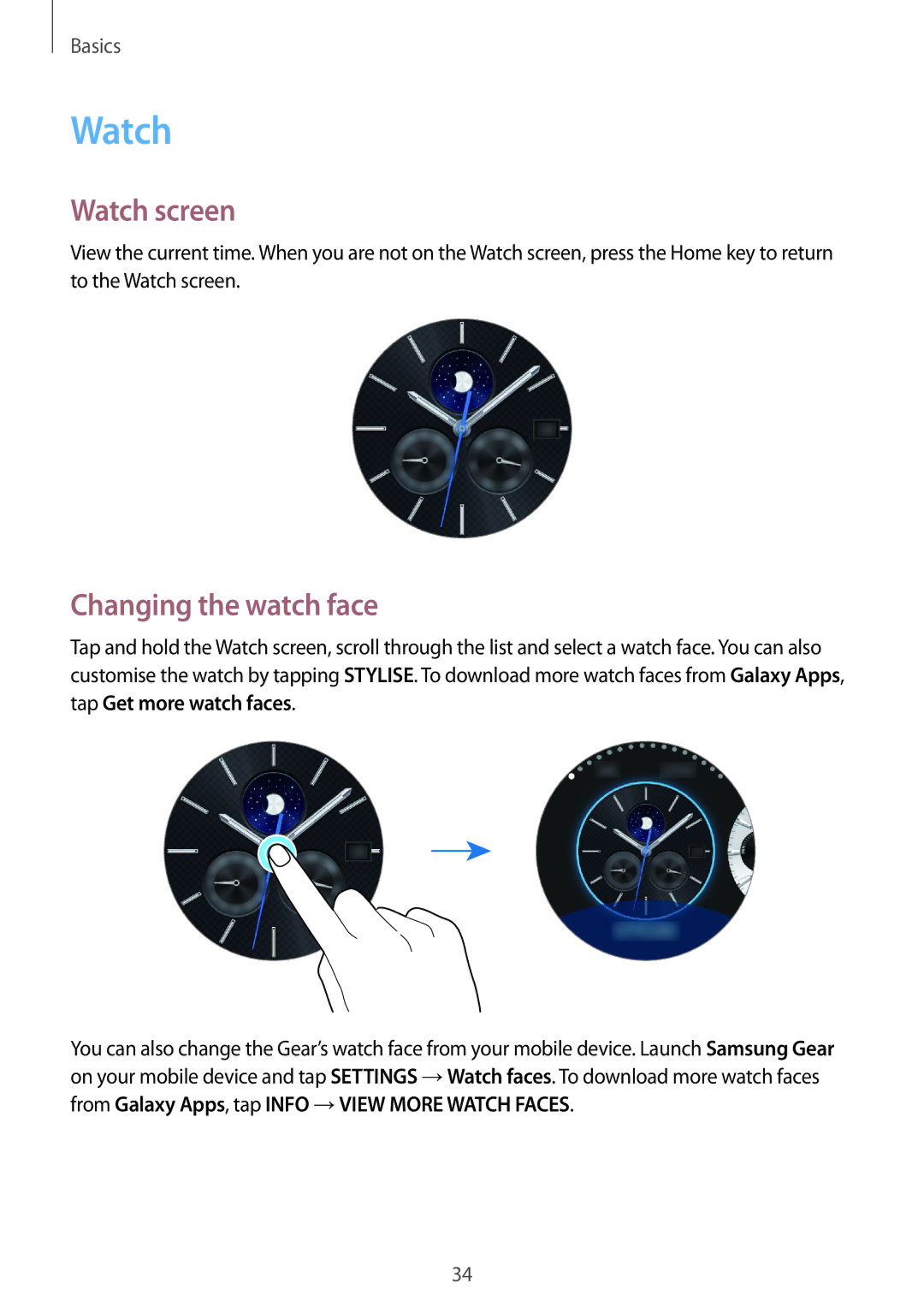 Samsung SM-R770NZSAXXV, SM-R770NZSAXJP, SM-R770NZSAKSA, SM-R770NZSAILO manual Watch screen, Changing the watch face 