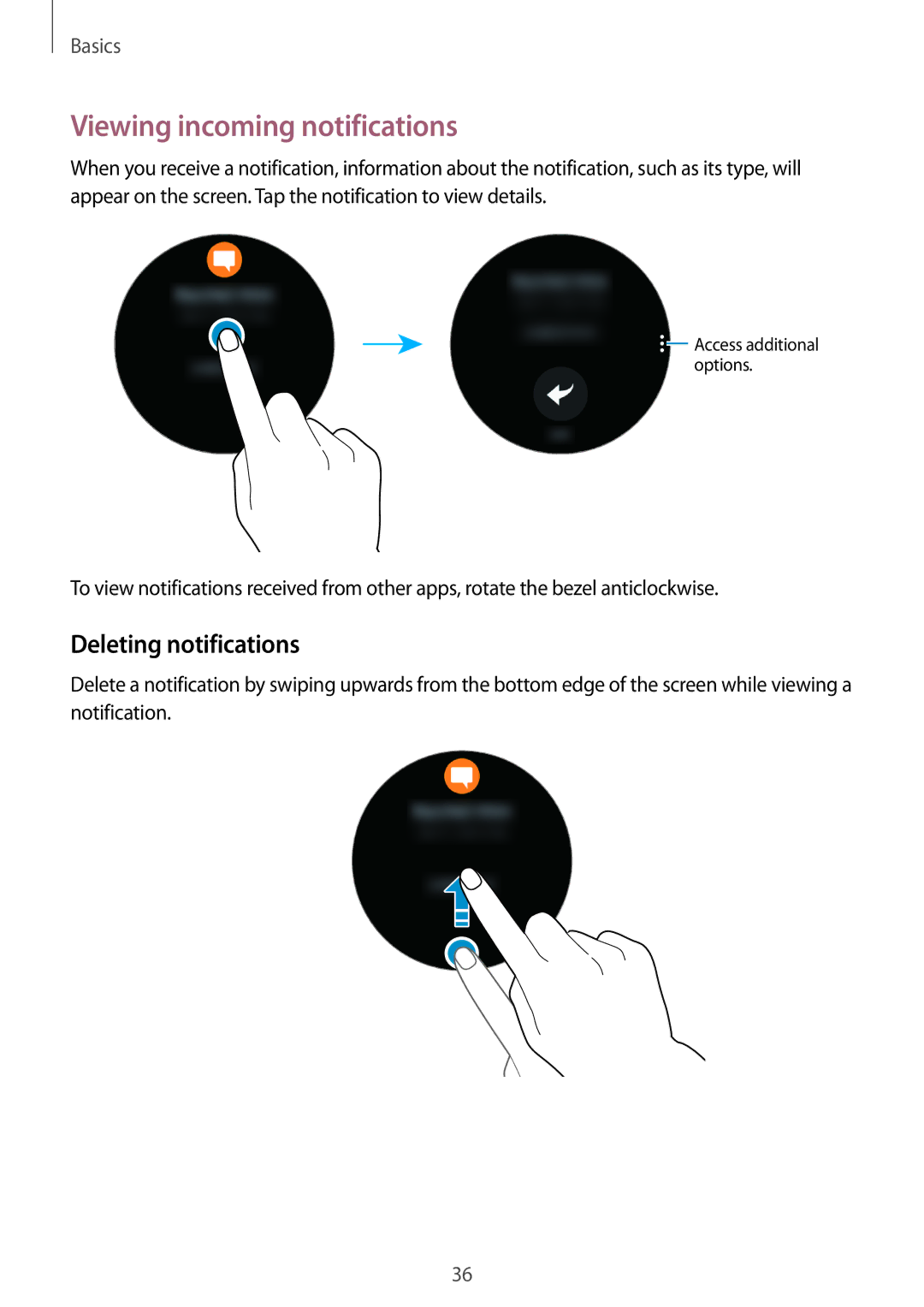 Samsung SM-R770NZSAXJP, SM-R770NZSAKSA, SM-R770NZSAXXV manual Viewing incoming notifications, Deleting notifications 