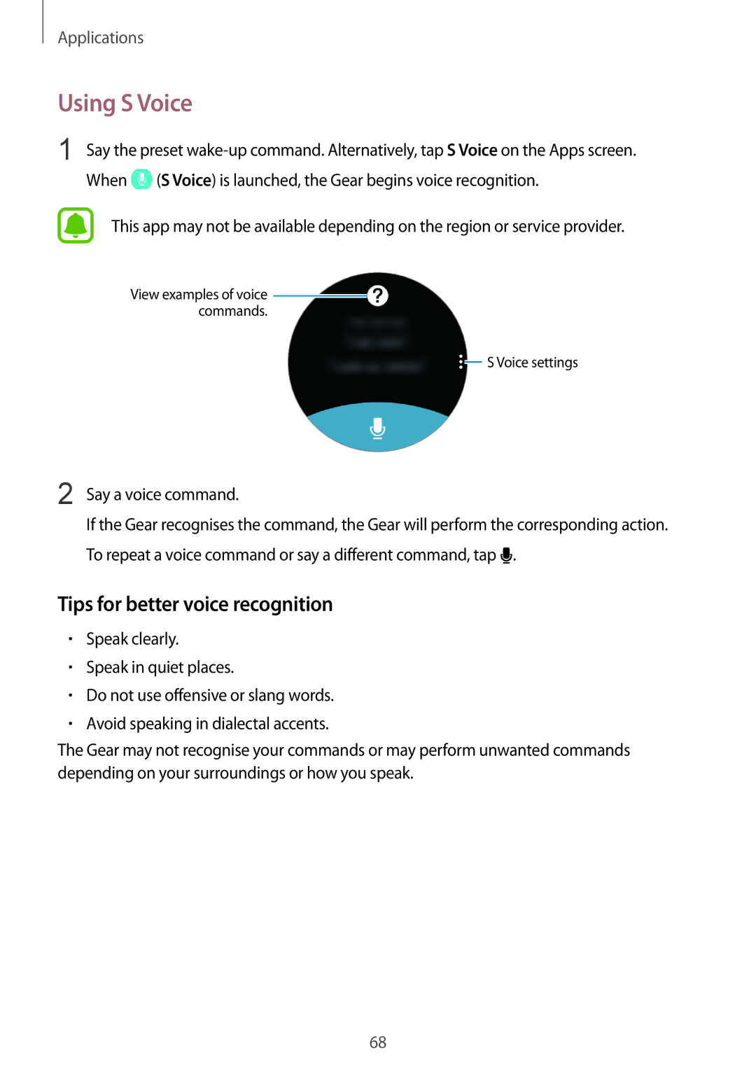 Samsung SM-R770NZSAXJP, SM-R770NZSAKSA manual Using S Voice, Tips for better voice recognition, Say a voice command 