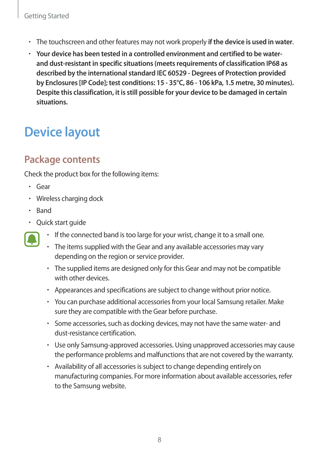 Samsung SM-R770NZSAXJP, SM-R770NZSAKSA, SM-R770NZSAXXV, SM-R770NZSAILO manual Device layout, Package contents 