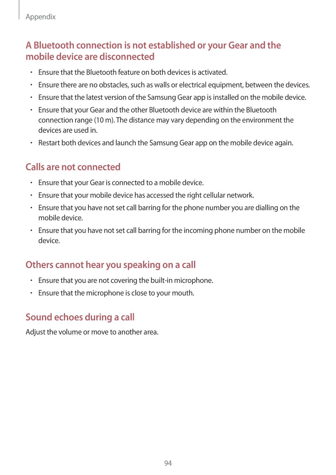 Samsung SM-R770NZSAXXV, SM-R770NZSAXJP, SM-R770NZSAKSA Calls are not connected, Adjust the volume or move to another area 