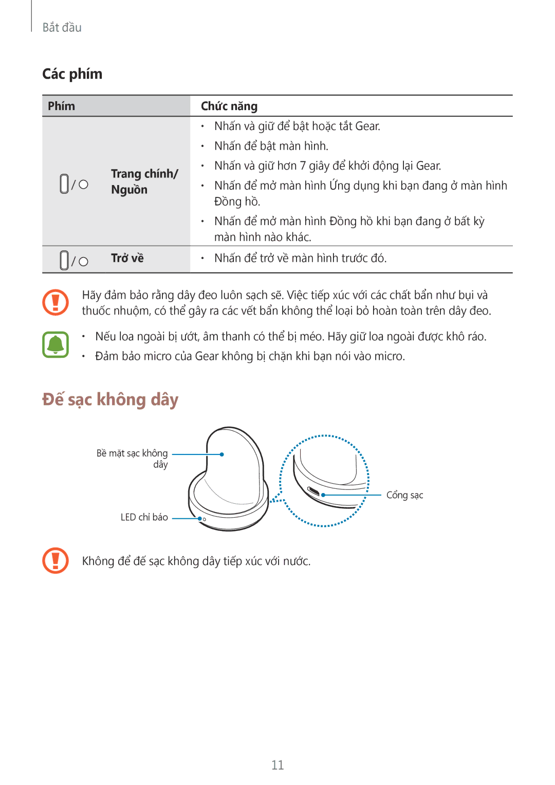 Samsung SM-R770NZSAXXV manual Đế sạc không dây, Các phím 