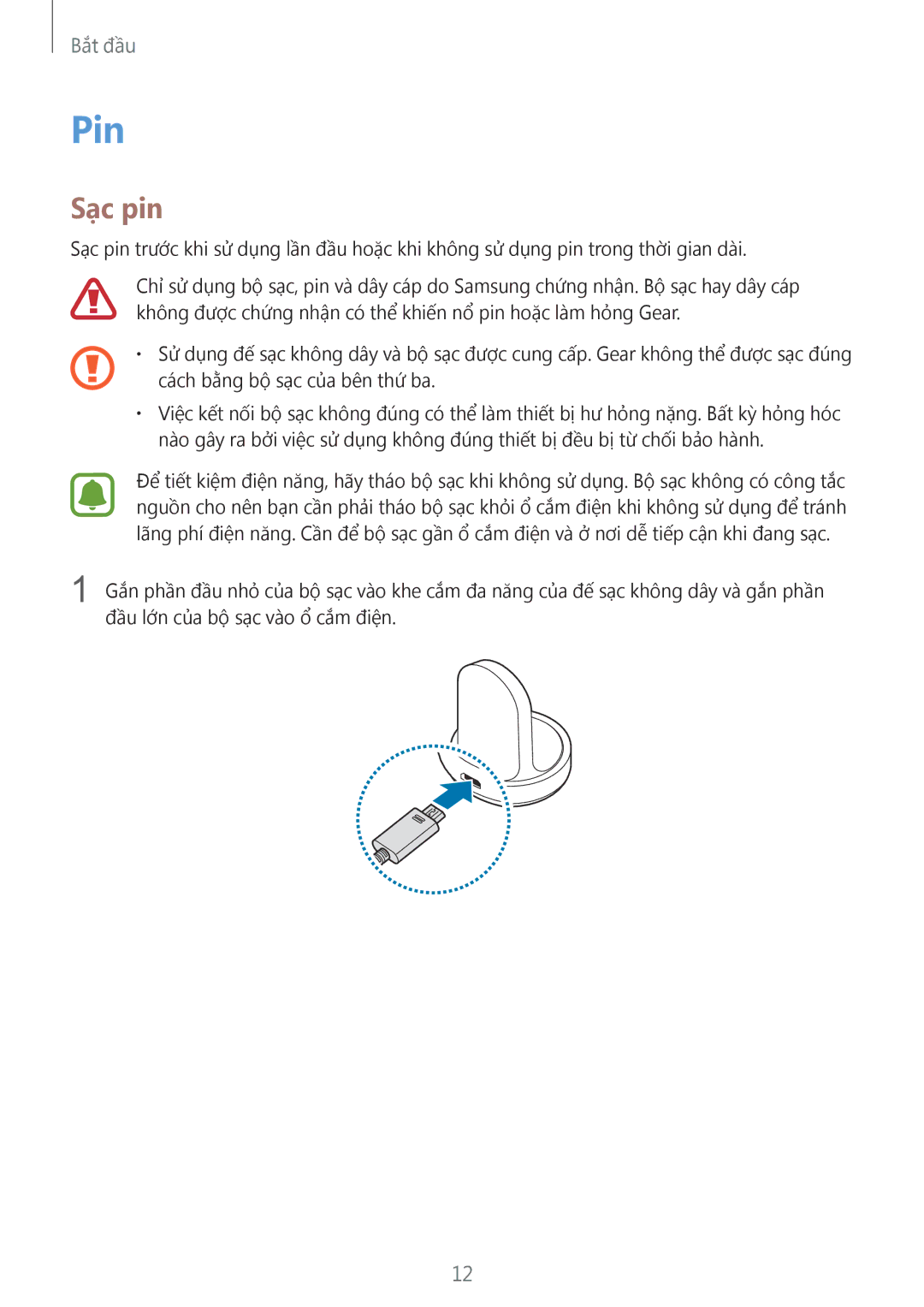 Samsung SM-R770NZSAXXV manual Pin, Sạc pin 