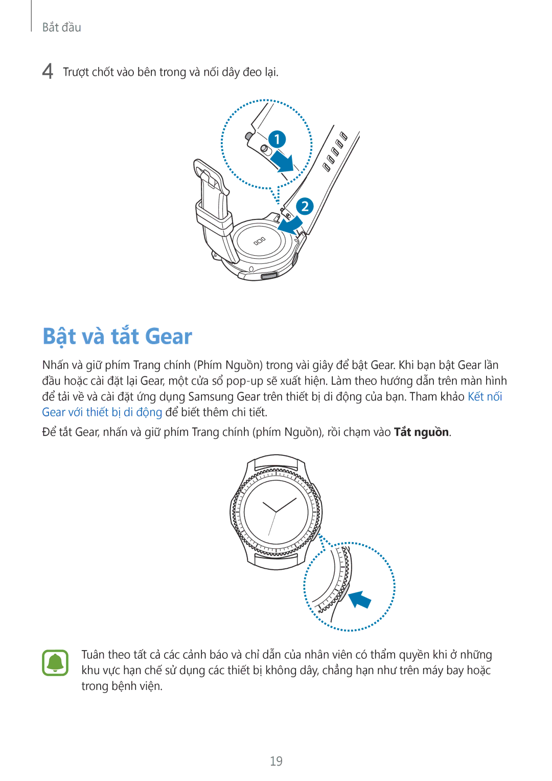 Samsung SM-R770NZSAXXV manual Bật và tắt Gear 