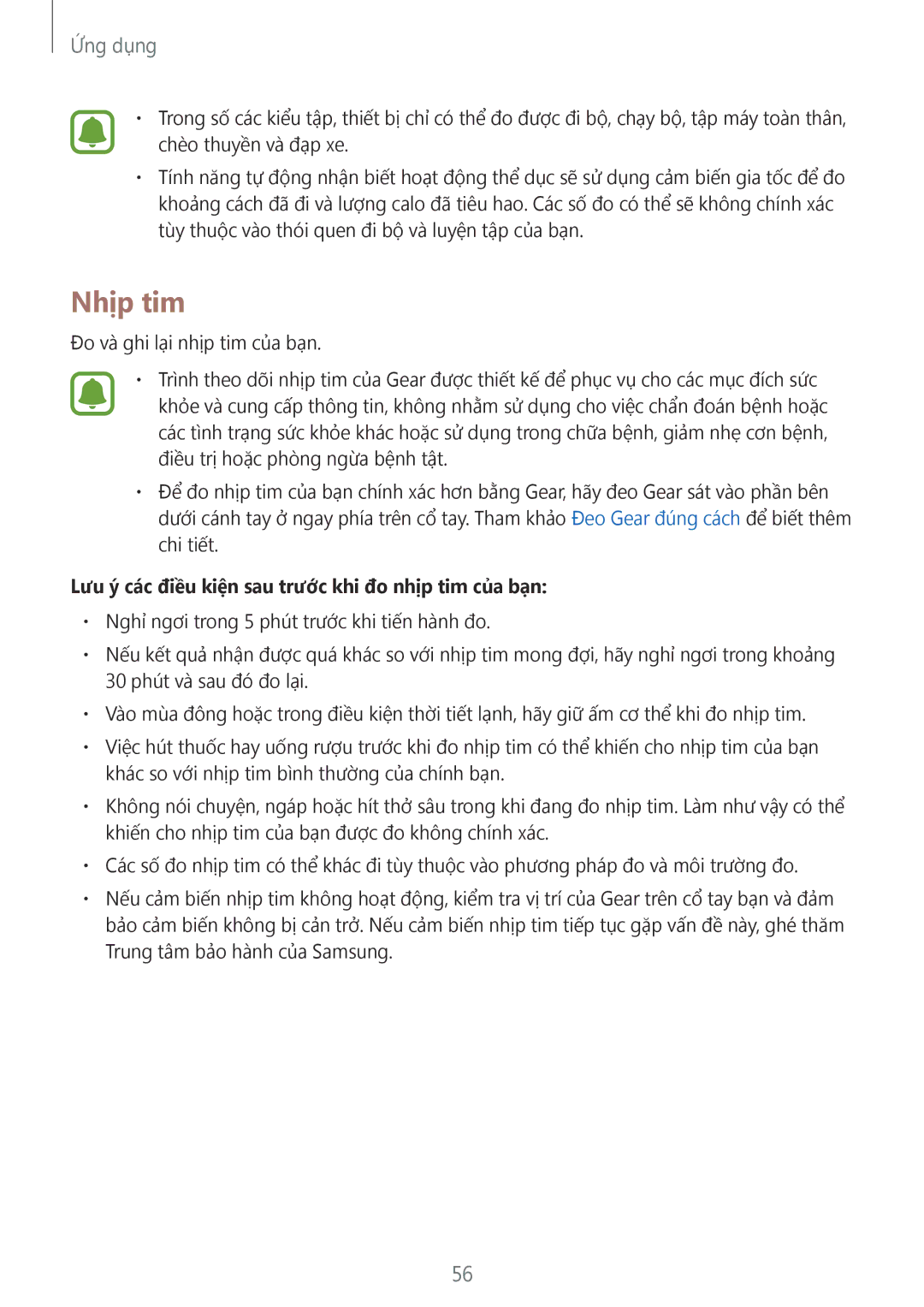 Samsung SM-R770NZSAXXV manual Nhịp tim, Lưu ý các điều kiện sau trước khi đo nhịp tim của bạn 