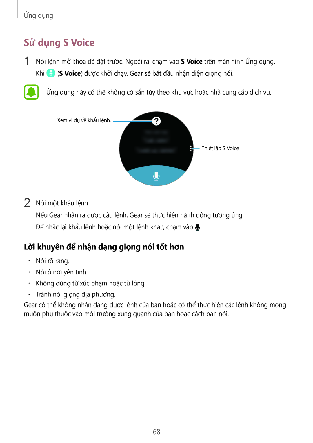 Samsung SM-R770NZSAXXV manual Sử dụng S Voice, Lời khuyên để nhận dạng giọng nói tốt hơn 