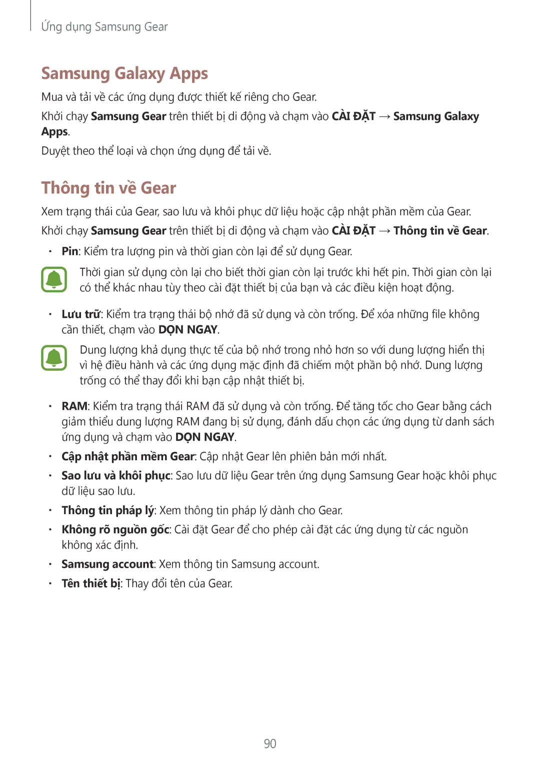 Samsung SM-R770NZSAXXV manual Samsung Galaxy Apps, Thông tin về Gear 