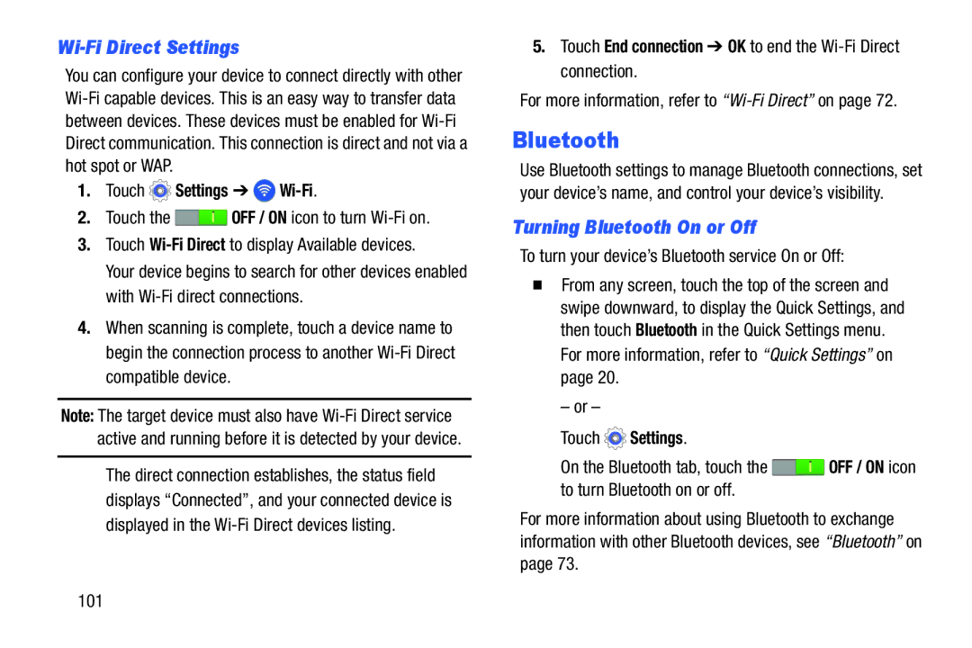 Samsung SM-T110NYKAXAR, SM/T110NYKAX Wi-Fi Direct Settings, Touch End connection OK to end the Wi-Fi Direct connection 