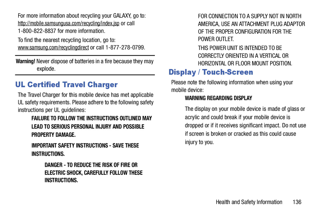 Samsung SM-T110NYKAXAR, SM/T110NYKAX, SMT110NYKAXAR, SMT110NDWAXAR UL Certified Travel Charger, Display / Touch-Screen, 136 