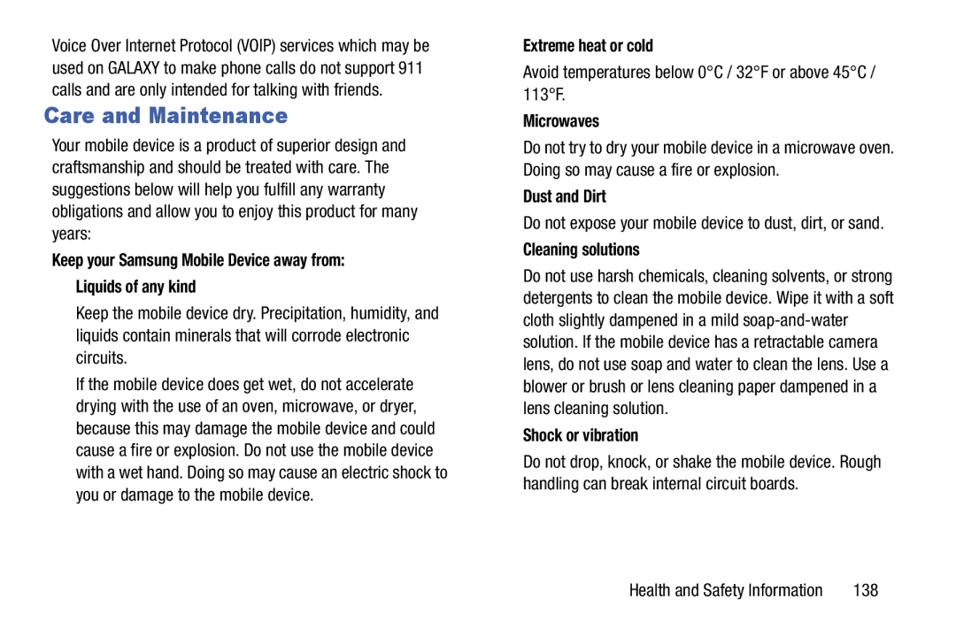 Samsung SMT110NYKAXAR, SM-T110NYKAXAR, SM/T110NYKAX, SMT110NDWAXAR user manual Care and Maintenance 