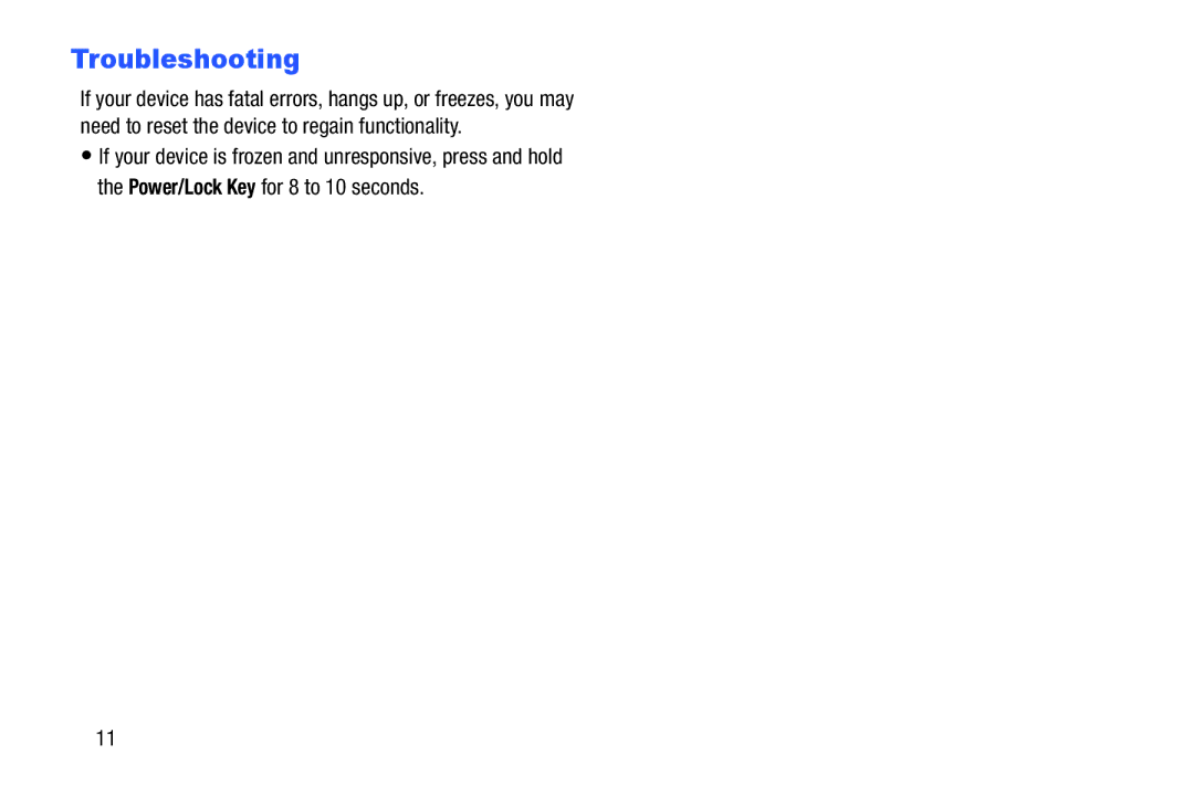 Samsung SM-T110NYKAXAR, SM/T110NYKAX, SMT110NYKAXAR, SMT110NDWAXAR user manual Troubleshooting 