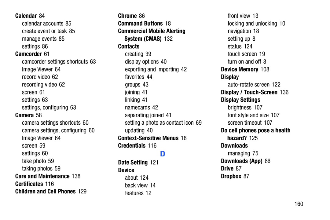 Samsung SM-T110 Calendar Chrome, Command Buttons, Commercial Mobile Alerting, System Cmas, Contacts, Camcorder, Display 