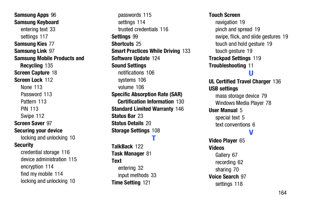 Samsung SMT110NDWAXAR Samsung Apps, Samsung Keyboard, Samsung Kies Shortcuts Samsung Link, Screen Lock, Status Bar, Text 