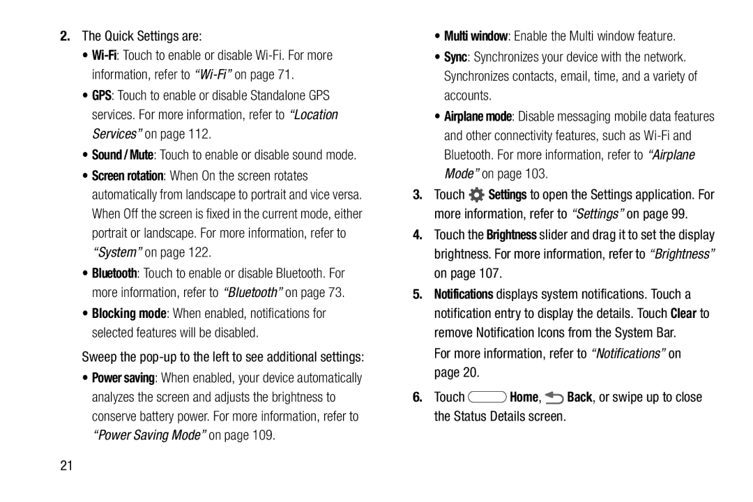 Samsung SM-T110NYKAXAR, SM/T110NYKAX user manual Quick Settings are, Sweep the pop-up to the left to see additional settings 