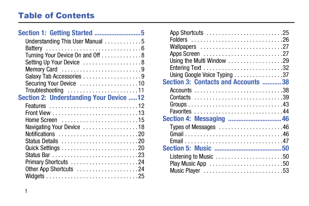 Samsung SM-T110NYKAXAR, SM/T110NYKAX, SMT110NYKAXAR, SMT110NDWAXAR user manual Table of Contents 