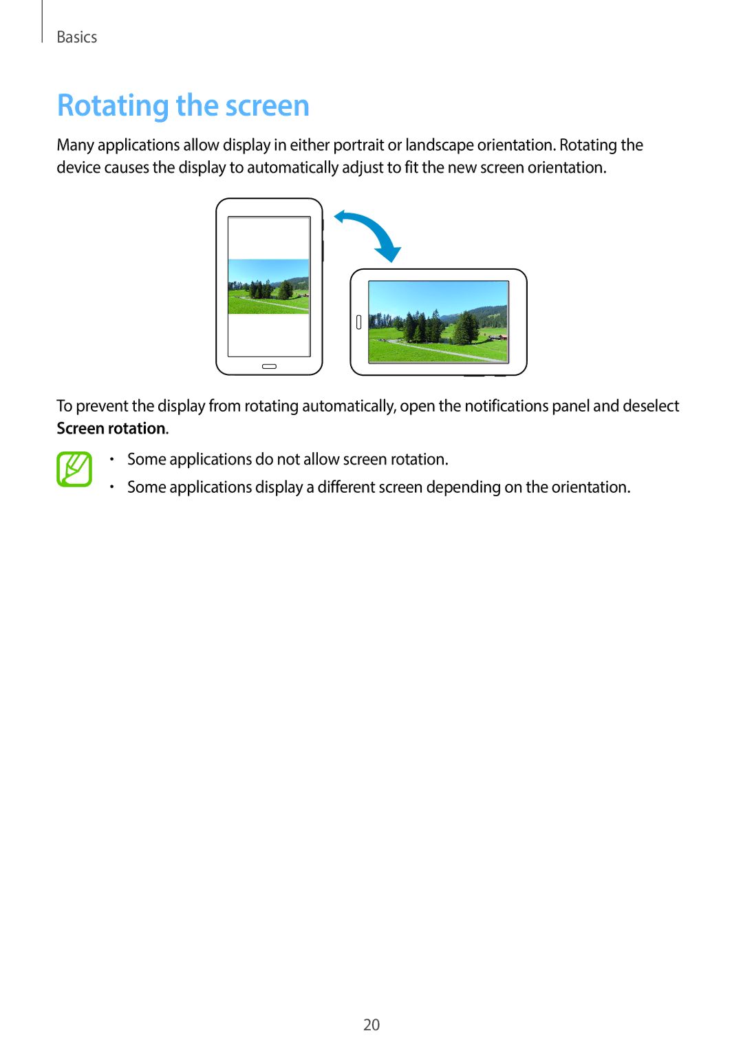 Samsung SM-T110 user manual Rotating the screen 