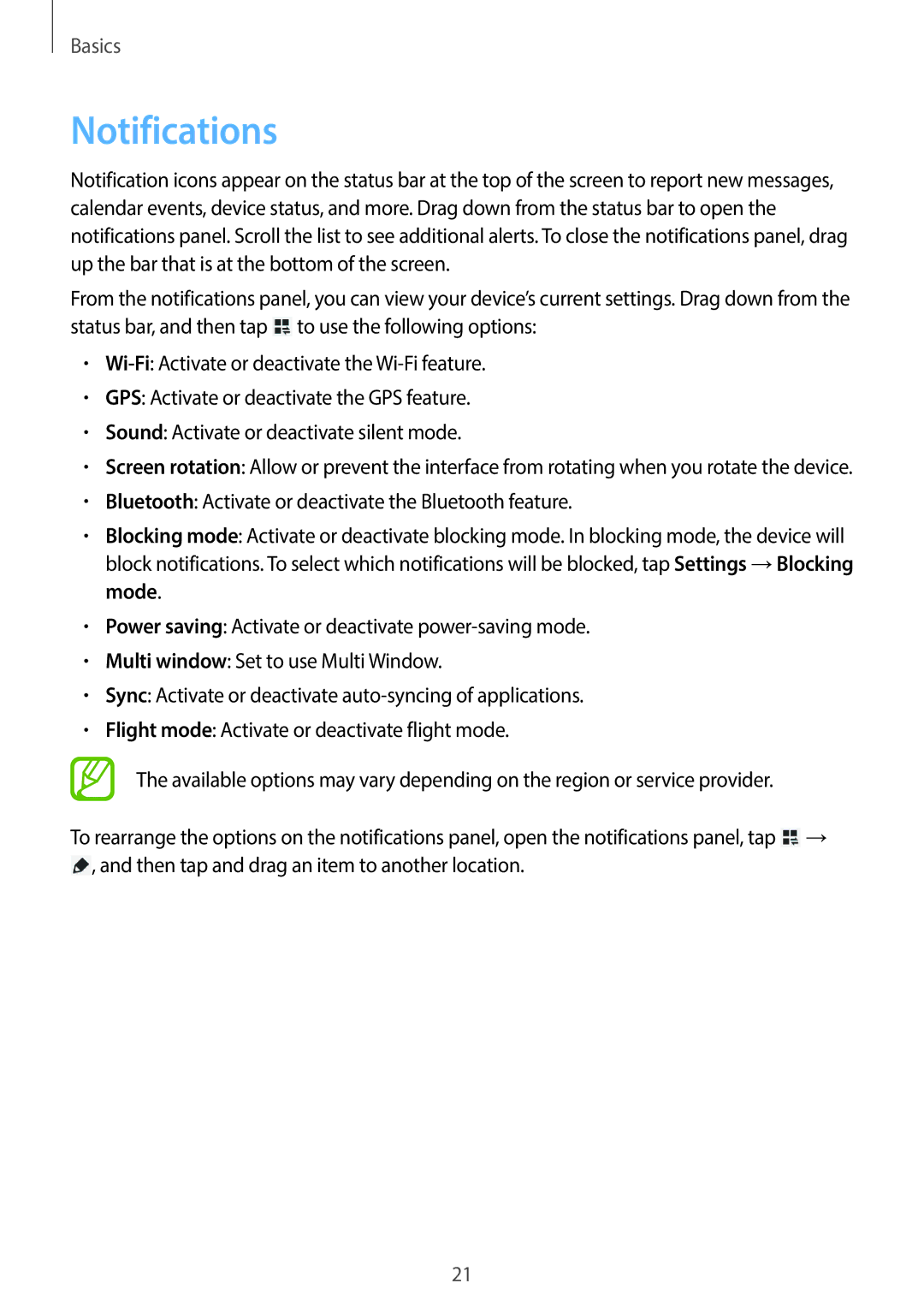 Samsung SM-T110 user manual Notifications 