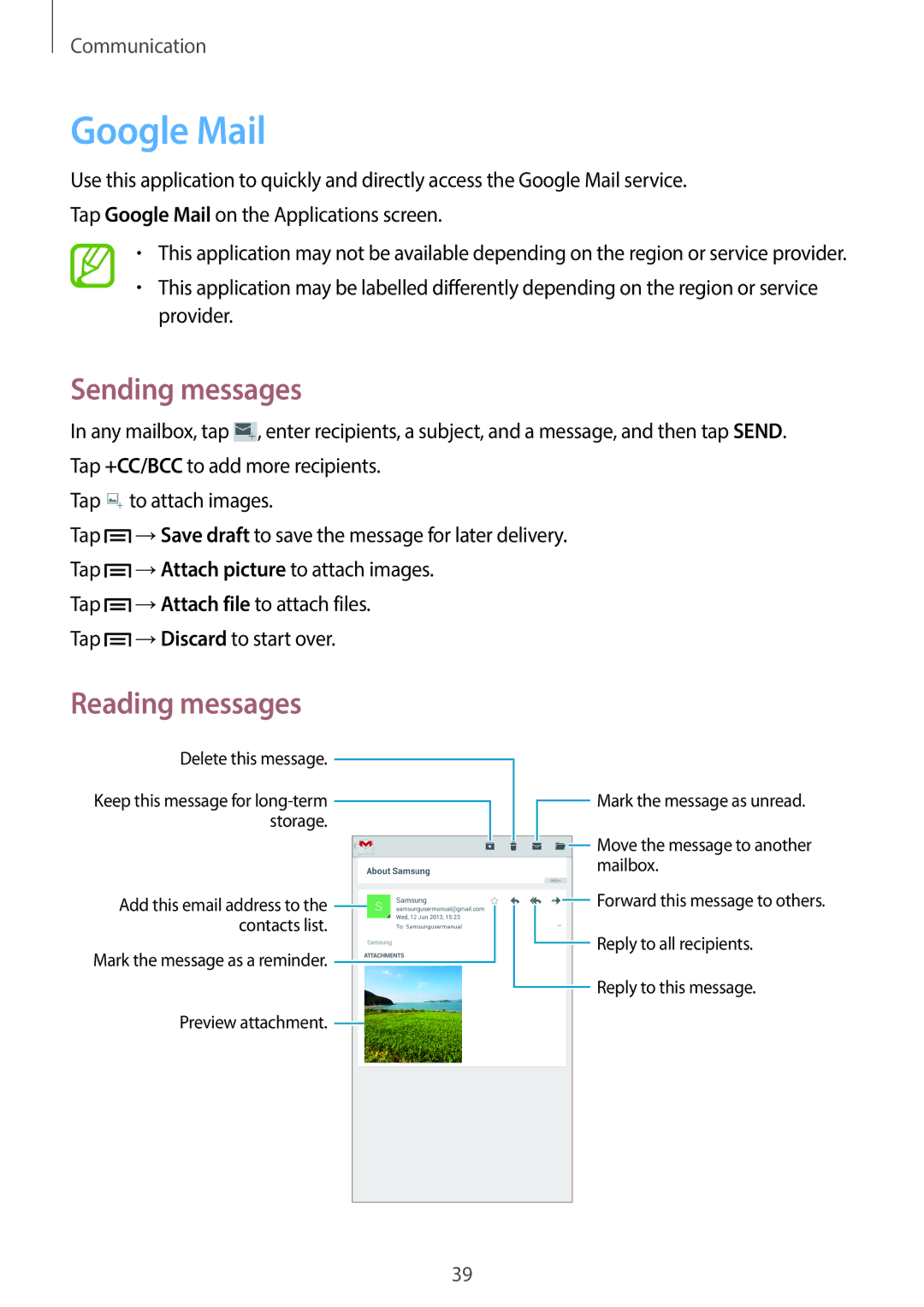 Samsung SM-T110 user manual Google Mail, Delete this message 