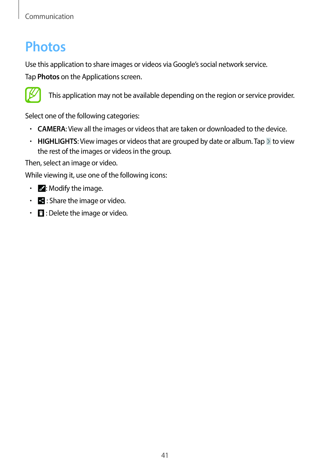 Samsung SM-T110 user manual Photos 