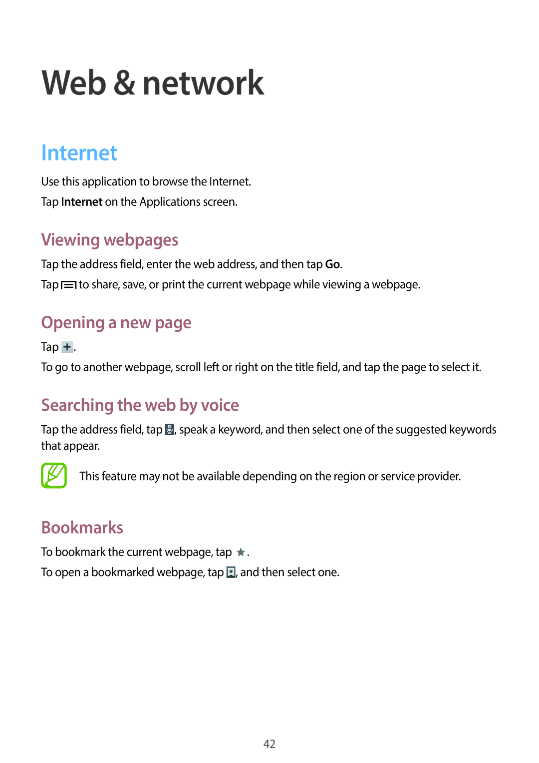 Samsung SM-T110 user manual Web & network, Internet 