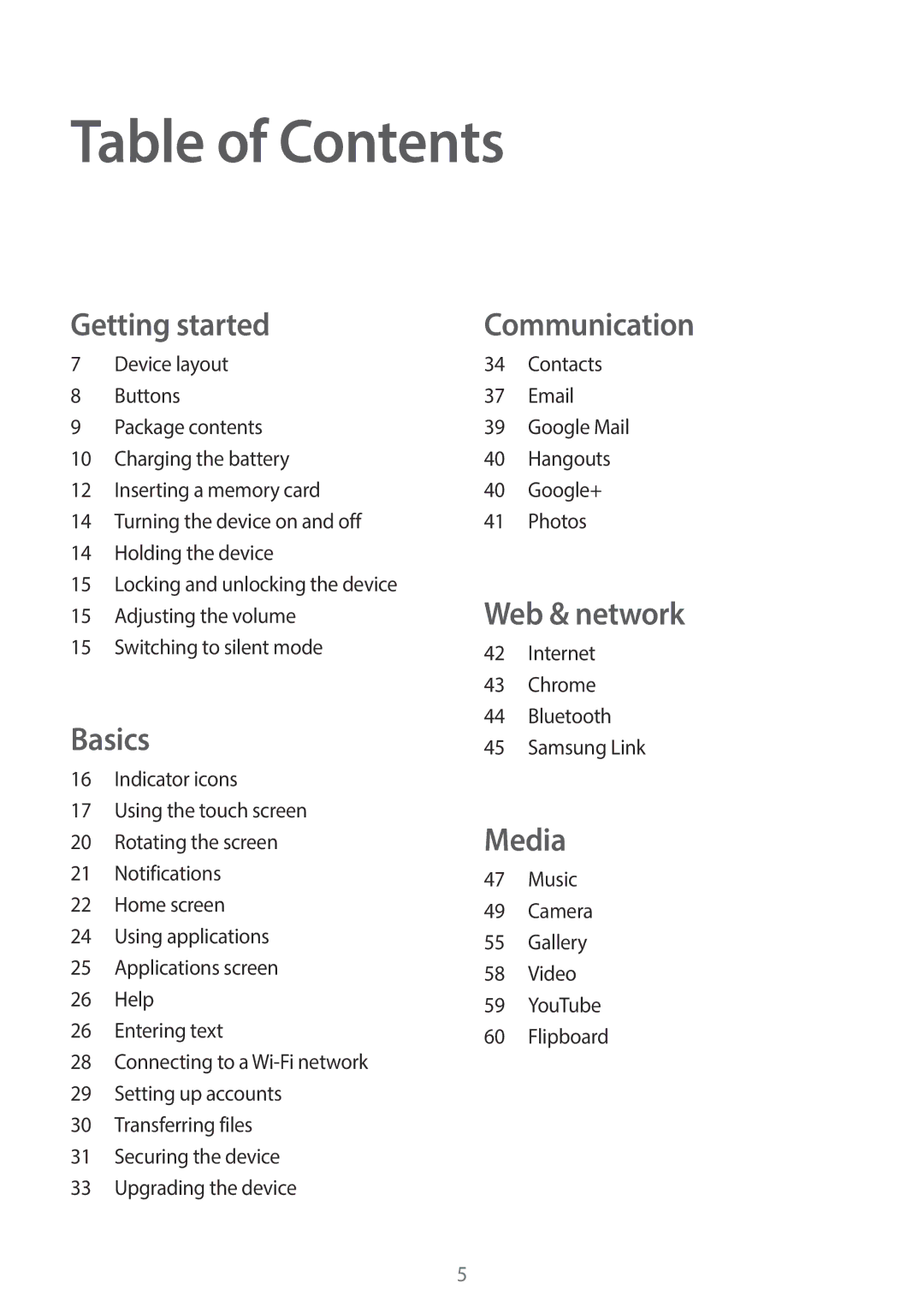 Samsung SM-T110 user manual Table of Contents 