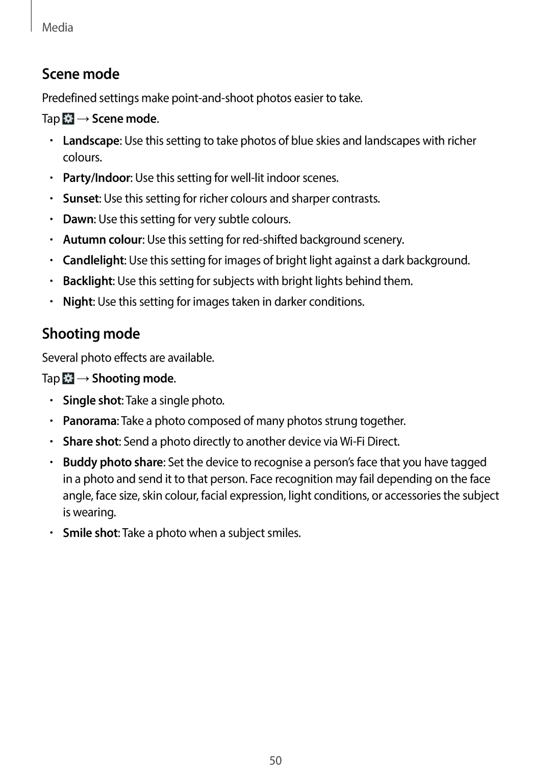 Samsung SM-T110 user manual Tap →Scene mode, Tap →Shooting mode 