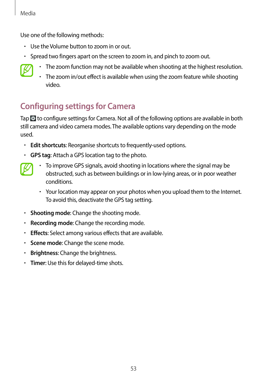 Samsung SM-T110 user manual Configuring settings for Camera 