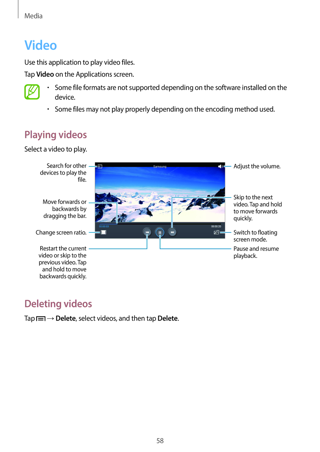 Samsung SM-T110 user manual Video, Deleting videos 