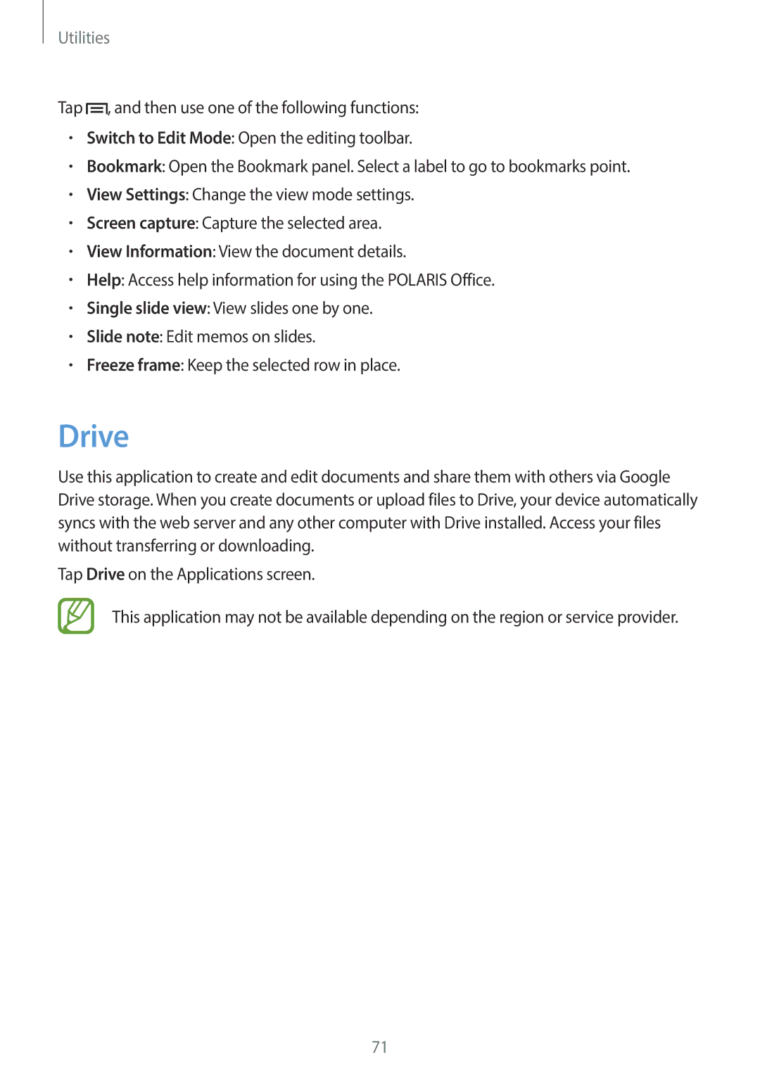 Samsung SM-T110 user manual Drive 