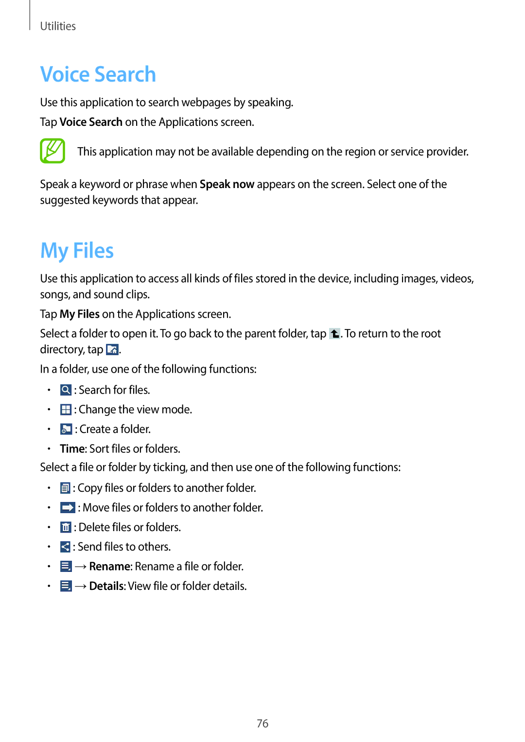 Samsung SM-T110 user manual Voice Search, My Files 