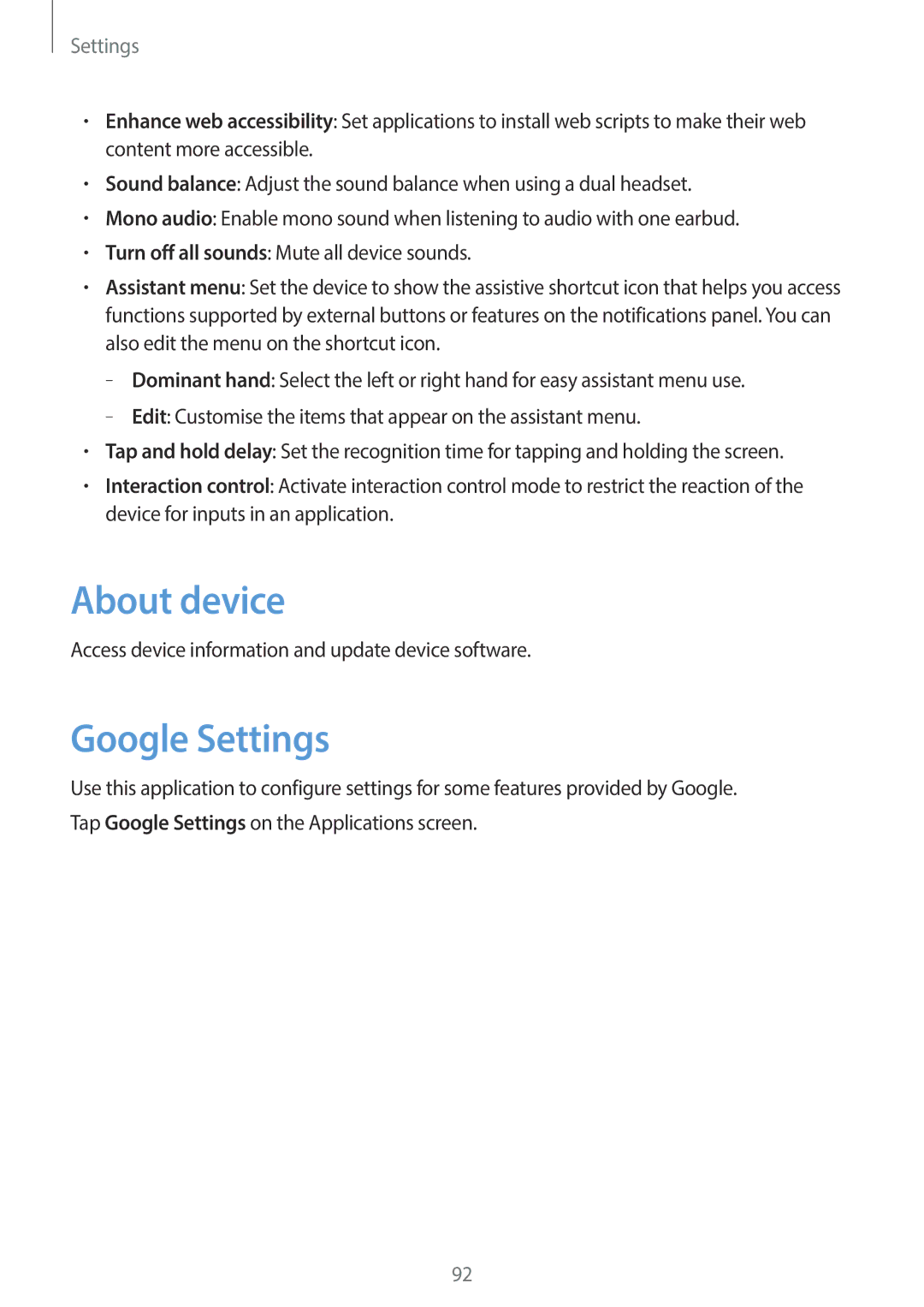 Samsung SM-T110 user manual About device, Google Settings 