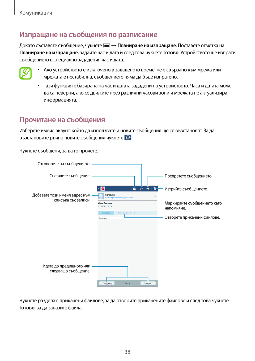 Samsung SM2T110NDWABGL, SM-T110NDWABGL, SM2T110NYKABGL manual Изпращане на съобщения по разписание, Прочитане на съобщения 