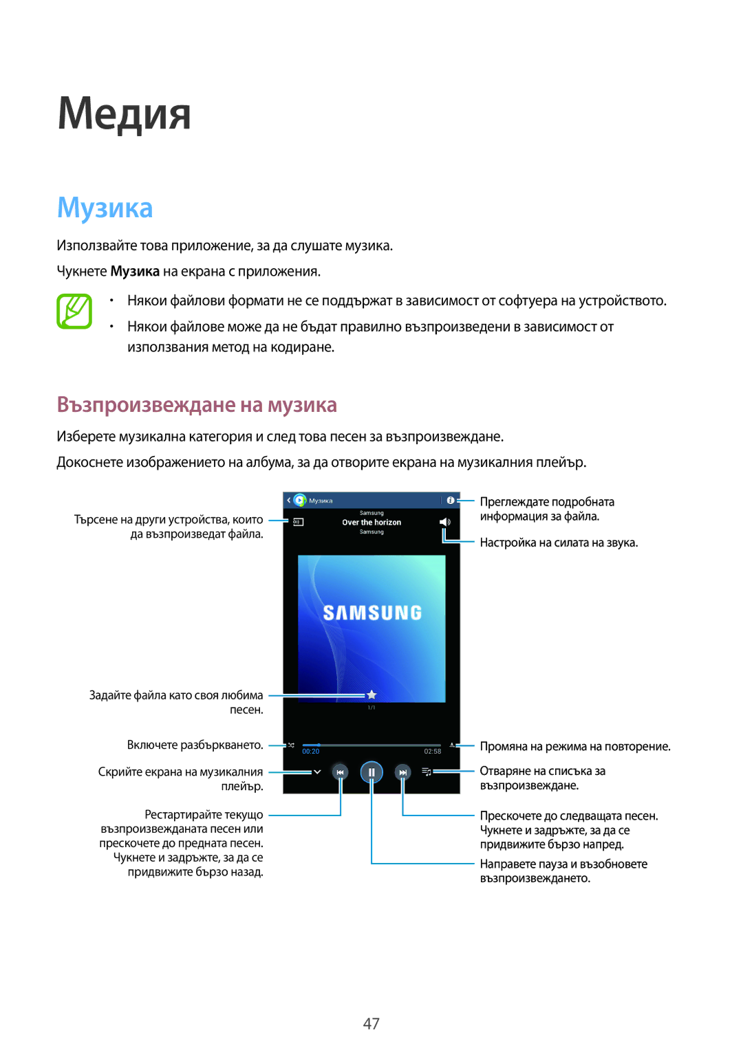 Samsung SM-T110NYKABGL, SM-T110NDWABGL, SM2T110NYKABGL, SM2T110NDWABGL manual Медия, Музика, Възпроизвеждане на музика 