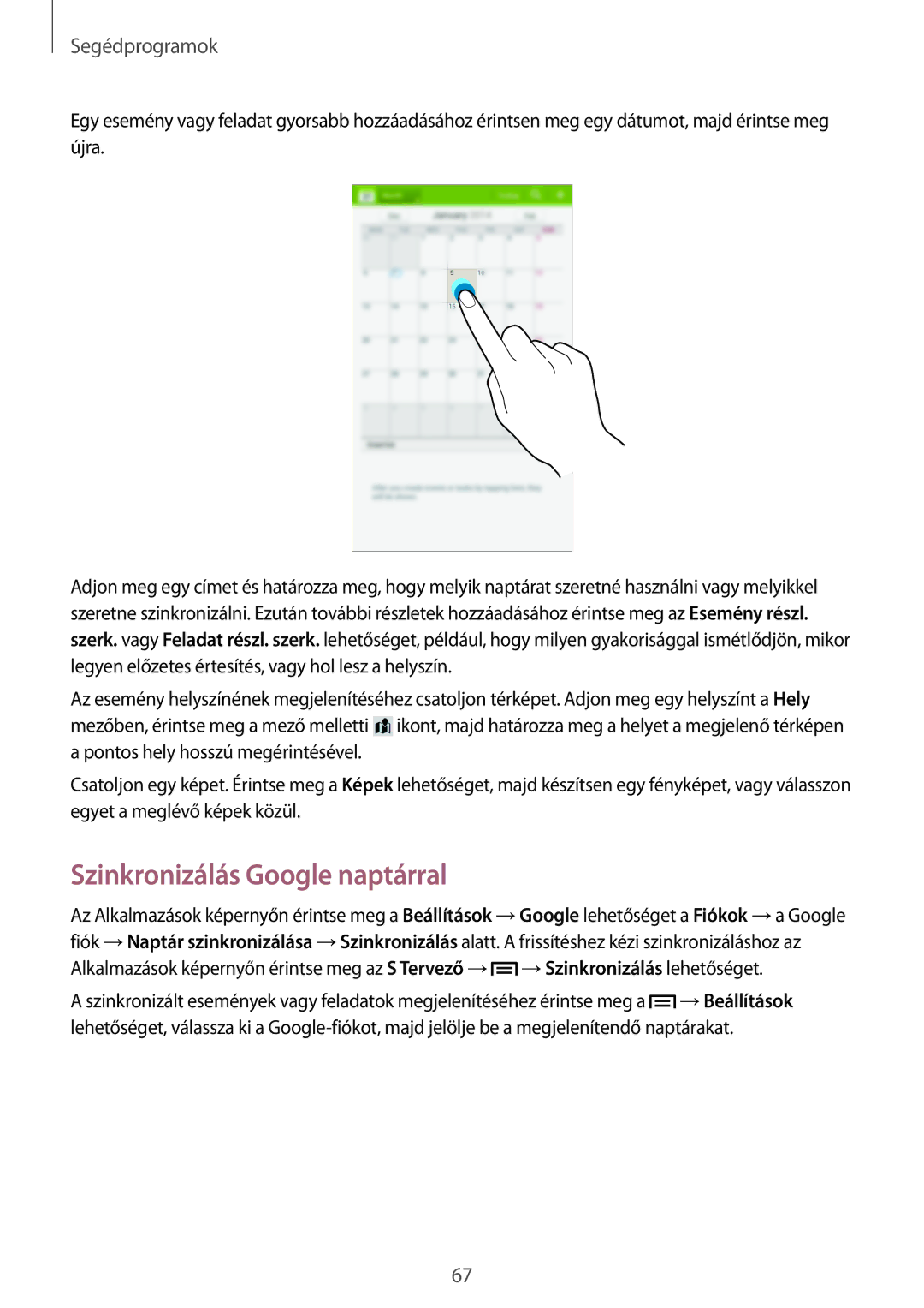 Samsung SM-T110NDWAXEH manual Szinkronizálás Google naptárral 