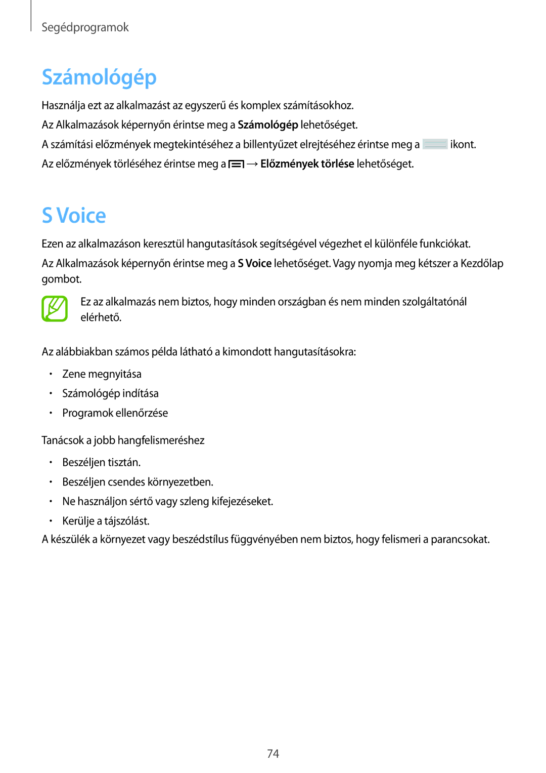 Samsung SM-T110NDWAXEH manual Számológép, Voice 