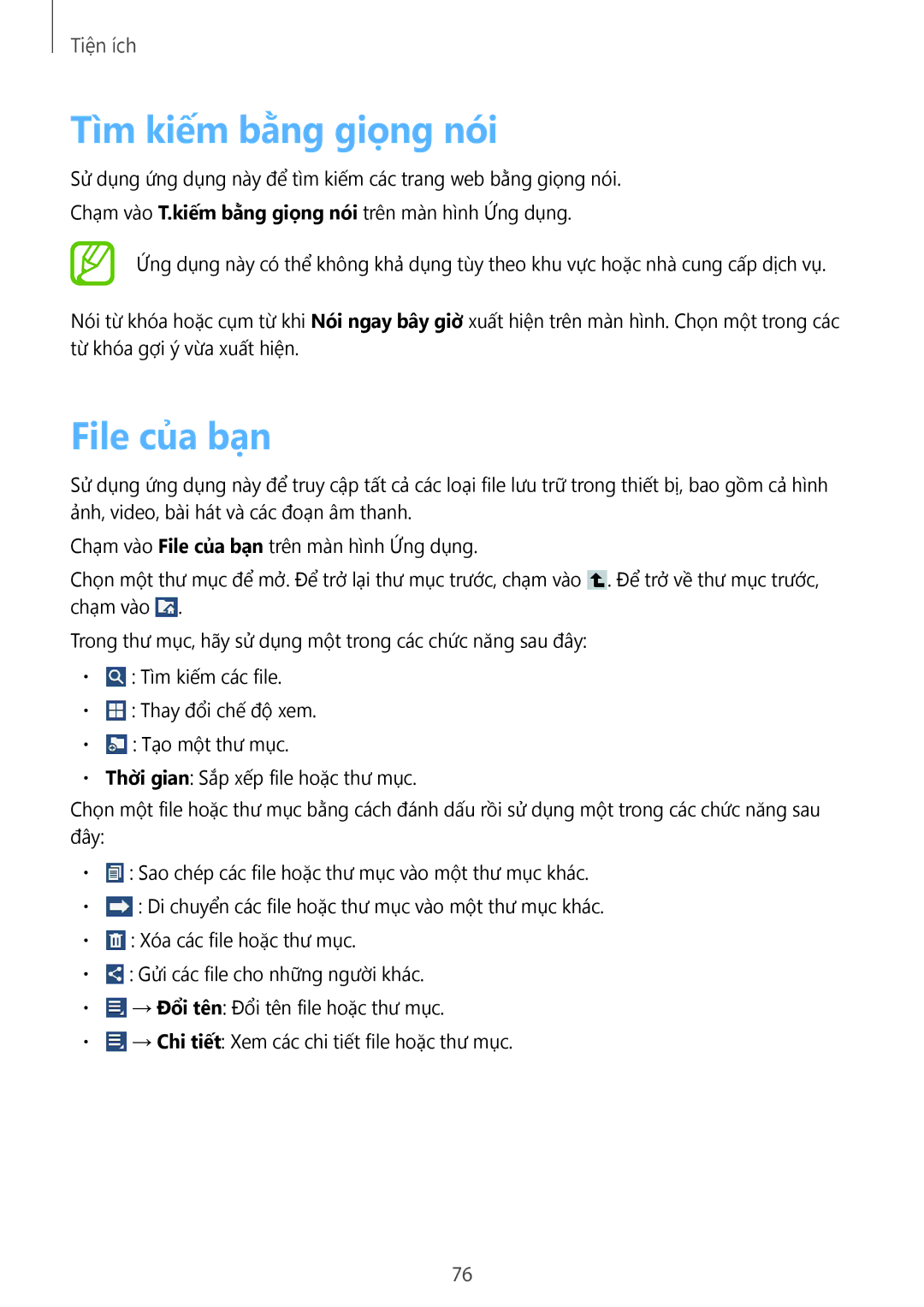 Samsung SM-T110NDWAXXV, SM-T110NYKAXXV manual Tìm kiếm bằng giọng nói, File của bạn 