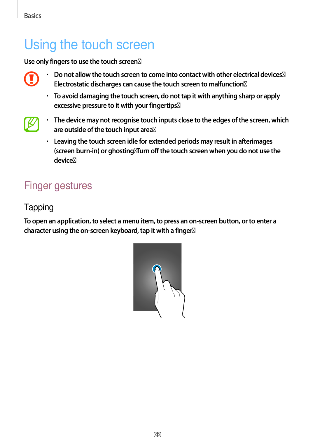 Samsung SM-T110NYKAAUT, SM-T110NYKATPH, SM-T110NDWADBT, SM-T110NYKAATO manual Using the touch screen, Finger gestures, Tapping 