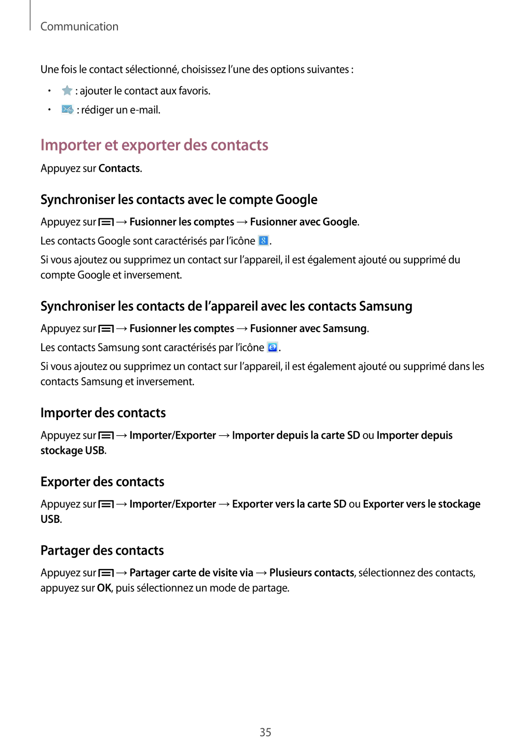 Samsung SM-T110XYKAXEF, SM-T110NYKAXEF Importer et exporter des contacts, Synchroniser les contacts avec le compte Google 