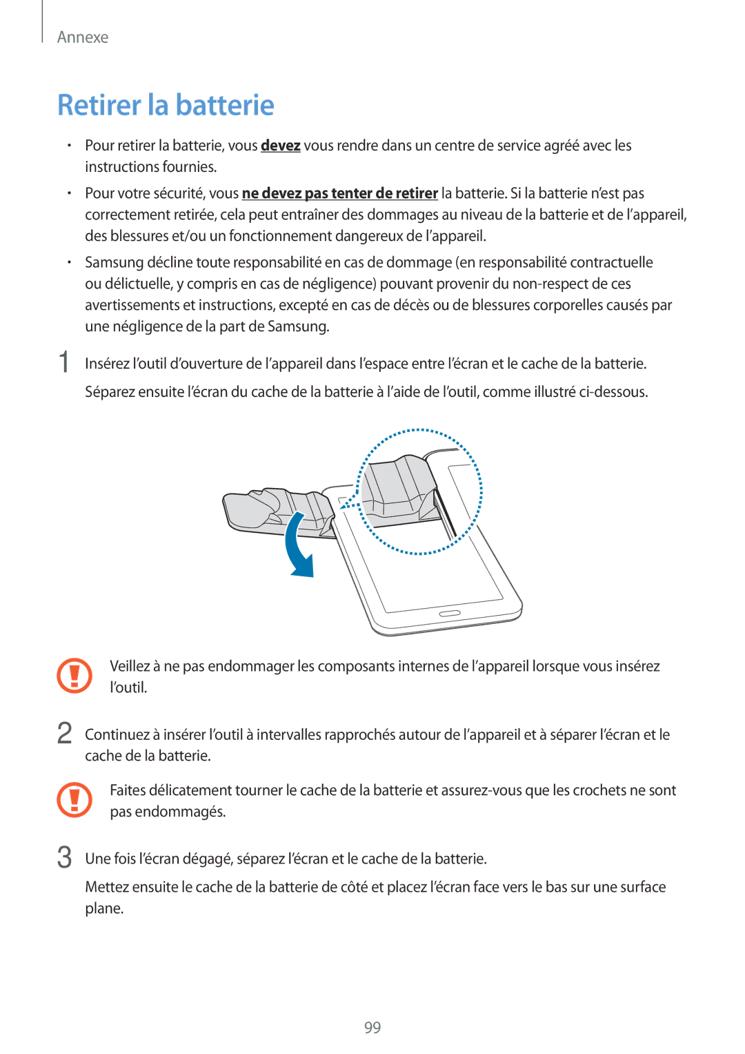 Samsung SM-T110NYKAXEF, SM-T110NDWAXEF, SM-T110XYKAXEF manual Retirer la batterie 