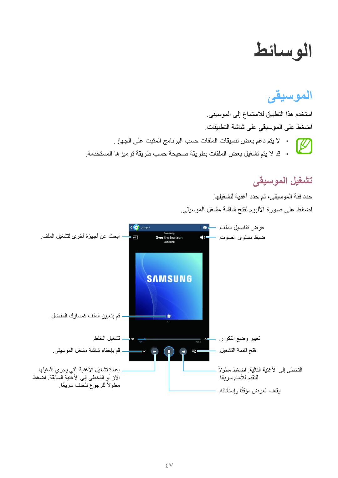 Samsung SM-T110NDWAKSA, SM-T110XDWAAFR, SM-T110XYKAAFR manual طئاسولا, ىقيسوملا ليغشت 