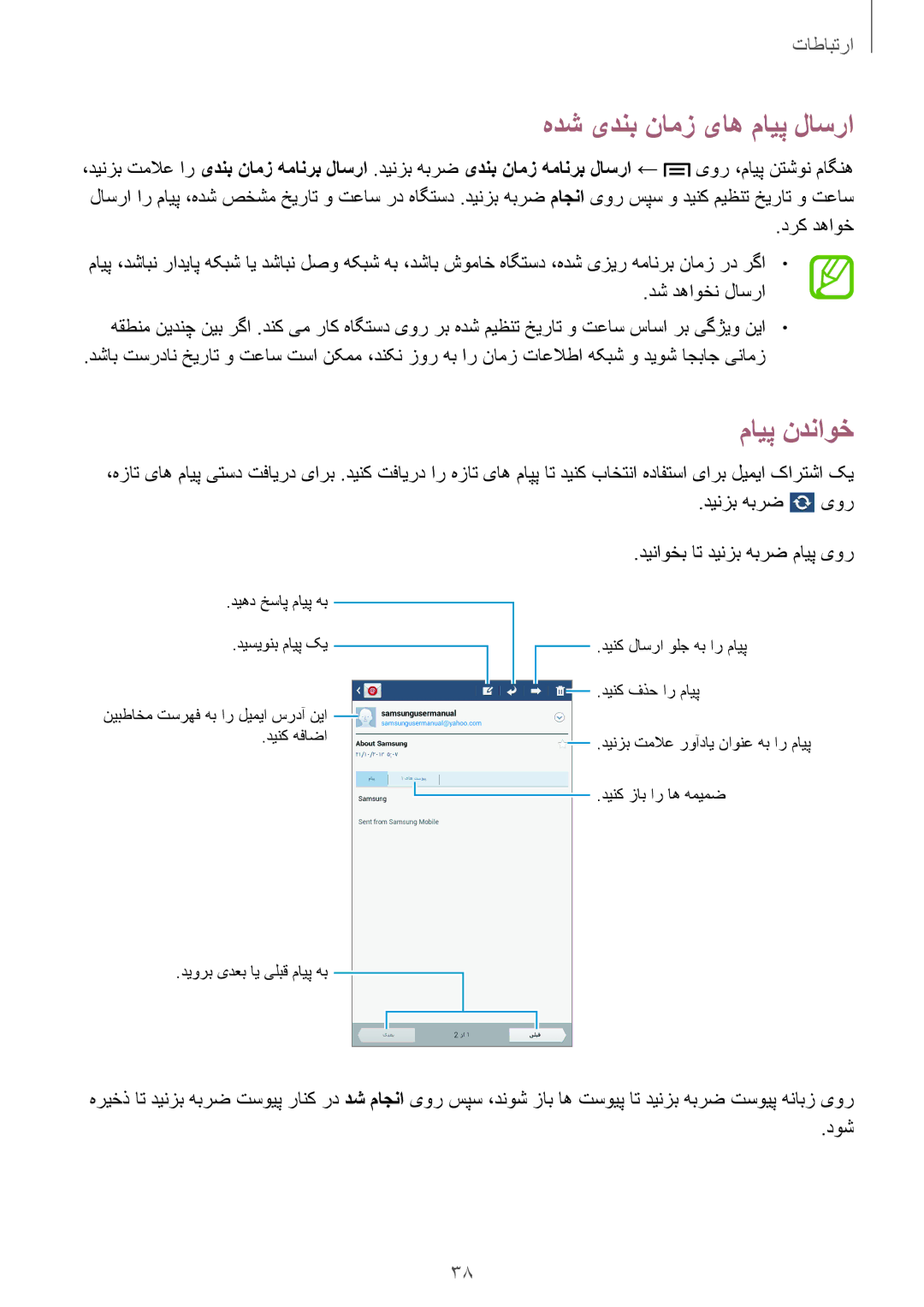 Samsung SM-T110NDWAKSA, SM-T110XDWAAFR, SM-T110XYKAAFR manual هدش یدنب نامز یاه مایپ لاسرا, مایپ ندناوخ 