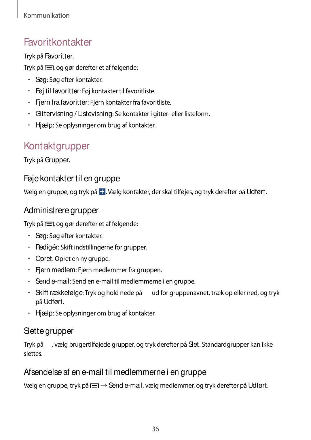 Samsung SM-T110NBGANEE, SM-T110XYKANEE, SM-T110NDWANEE, SM-T110NYKANEE, SM-T110NLYANEE manual Favoritkontakter, Kontaktgrupper 