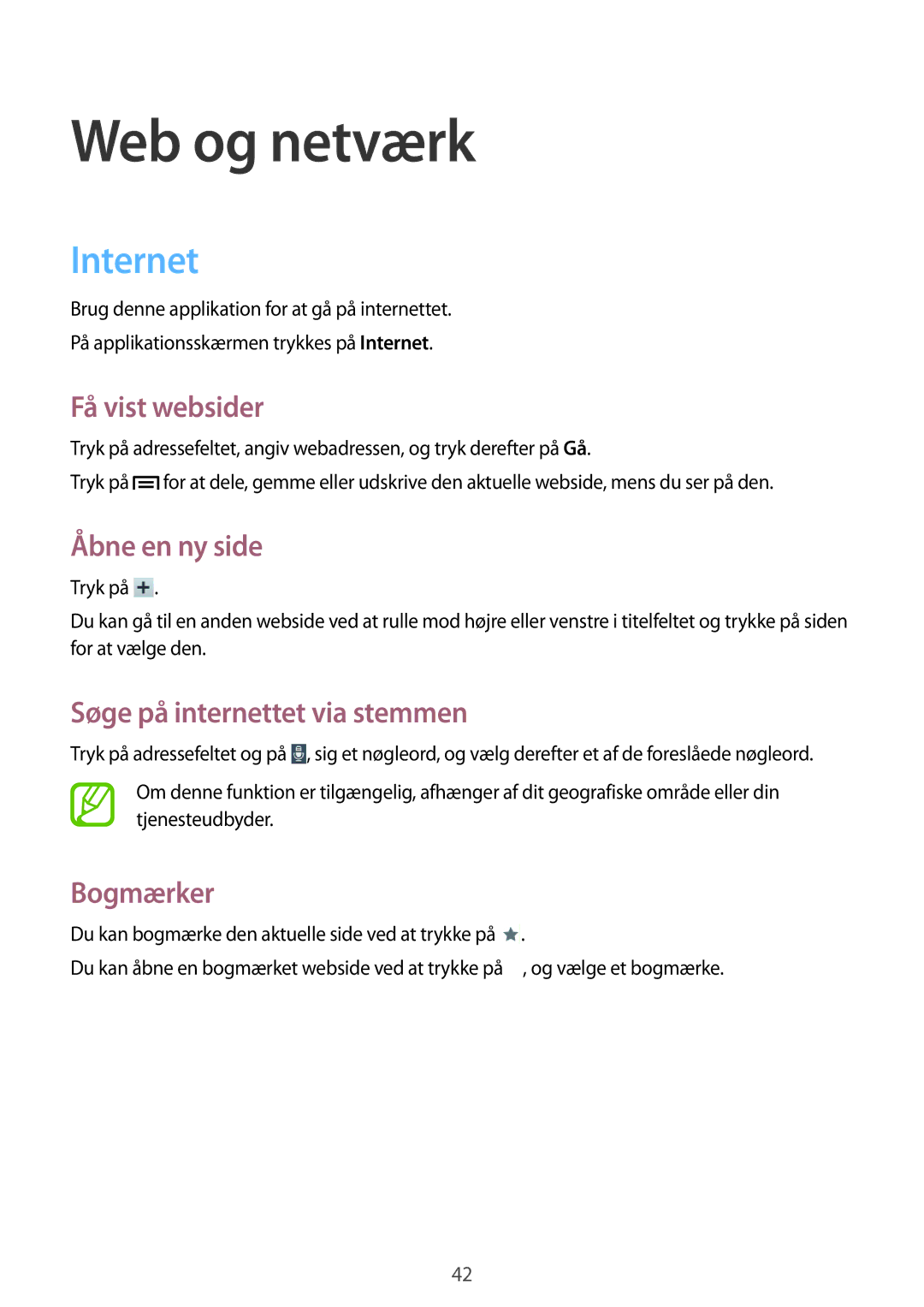 Samsung SM-T110XYKANEE, SM-T110NBGANEE, SM-T110NDWANEE, SM-T110NYKANEE, SM-T110NLYANEE manual Web og netværk, Internet 