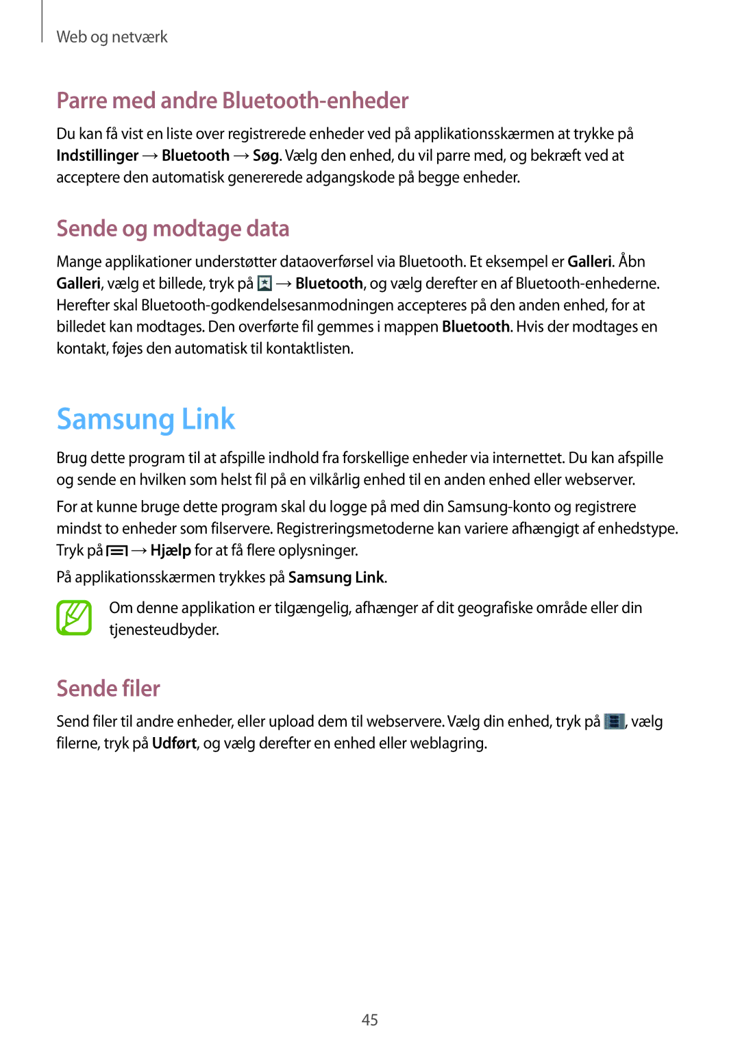 Samsung SM-T110NYKANEE, SM-T110XYKANEE Samsung Link, Parre med andre Bluetooth-enheder, Sende og modtage data, Sende filer 