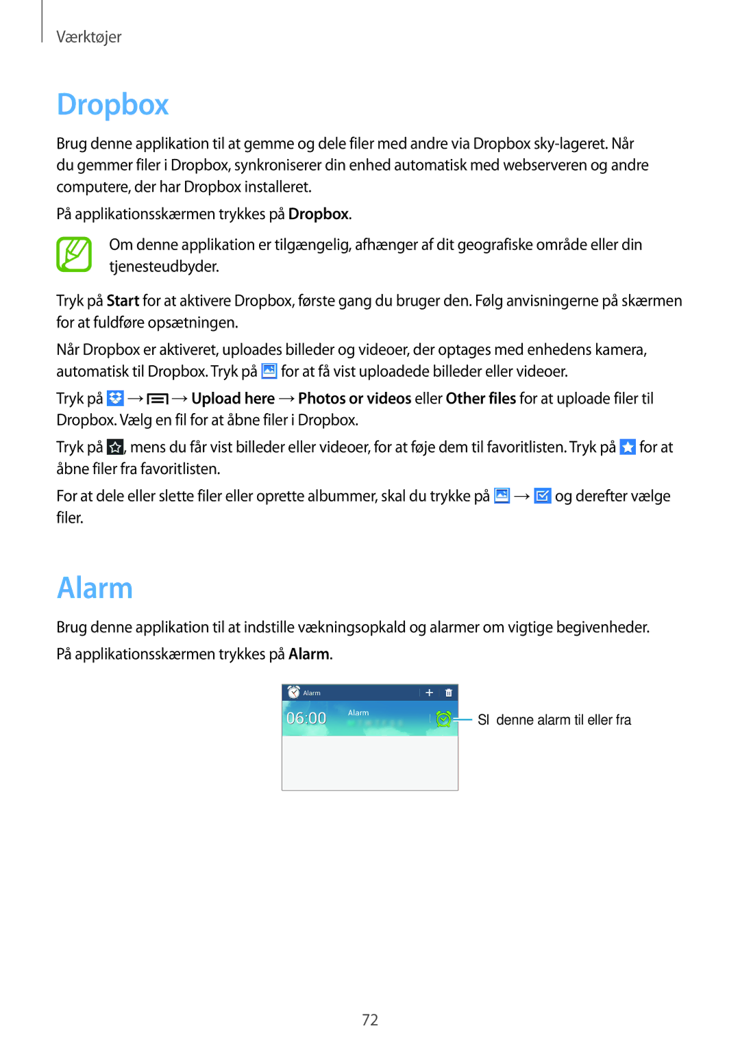 Samsung SM-T110NDWANEE, SM-T110XYKANEE, SM-T110NBGANEE, SM-T110NYKANEE, SM-T110NLYANEE, SM-T110NPIANEE manual Dropbox, Alarm 