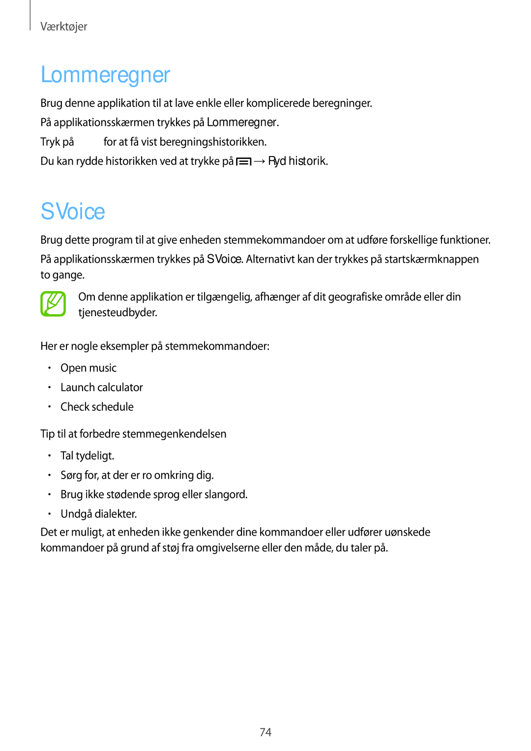 Samsung SM-T110NLYANEE, SM-T110XYKANEE, SM-T110NBGANEE, SM-T110NDWANEE, SM-T110NYKANEE, SM-T110NPIANEE manual Lommeregner, Voice 