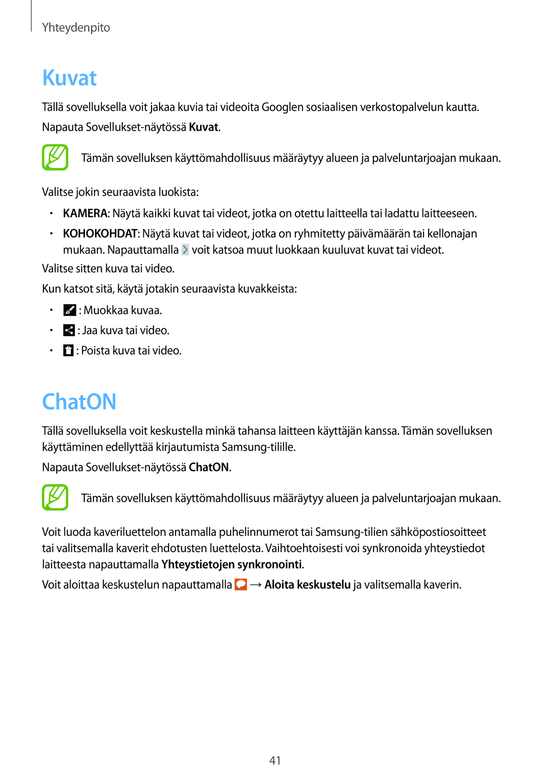 Samsung SM-T110XDWANEE, SM-T110XYKANEE, SM-T110NBGANEE, SM-T110NDWANEE, SM-T110NYKANEE, SM-T110NLYANEE manual Kuvat, ChatON 